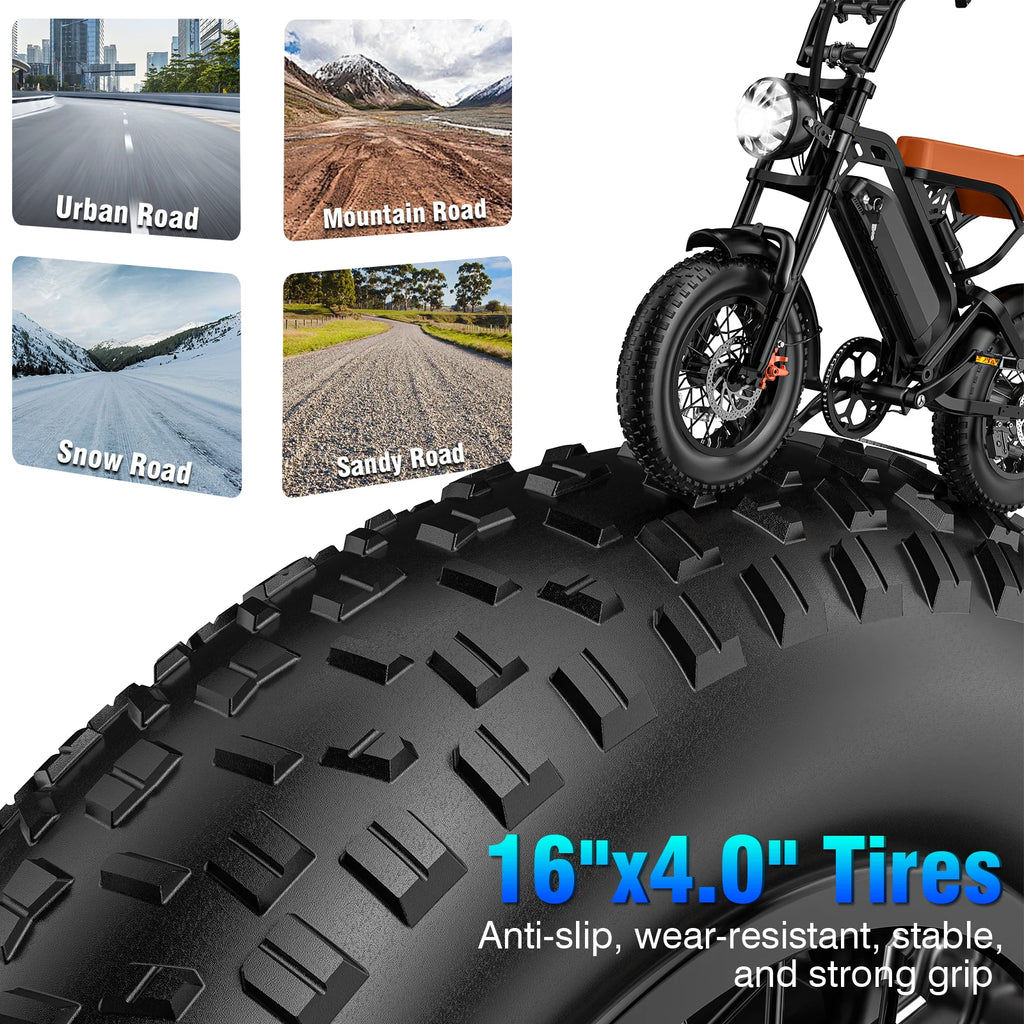 500W Retro Electric Dirt Bike – 48V Brushless Motor, Fat Tires, 5-Speed
