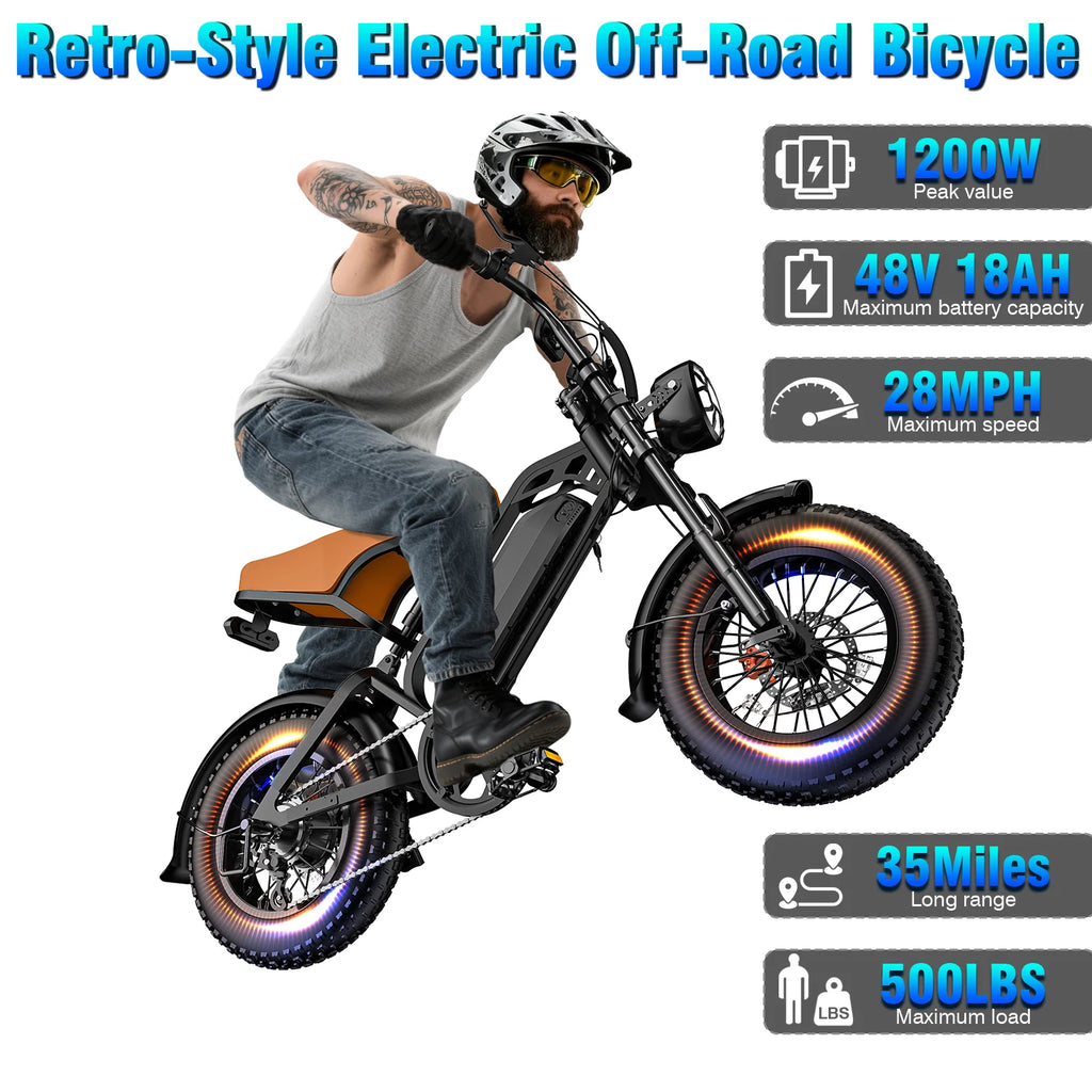 500W Retro Electric Dirt Bike – 48V Brushless Motor, Fat Tires, 5-Speed