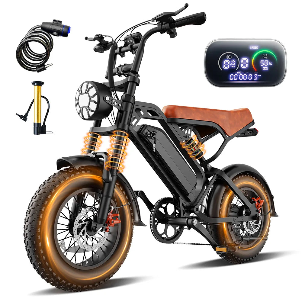 500W Retro Electric Dirt Bike – 48V Brushless Motor, Fat Tires, 5-Speed