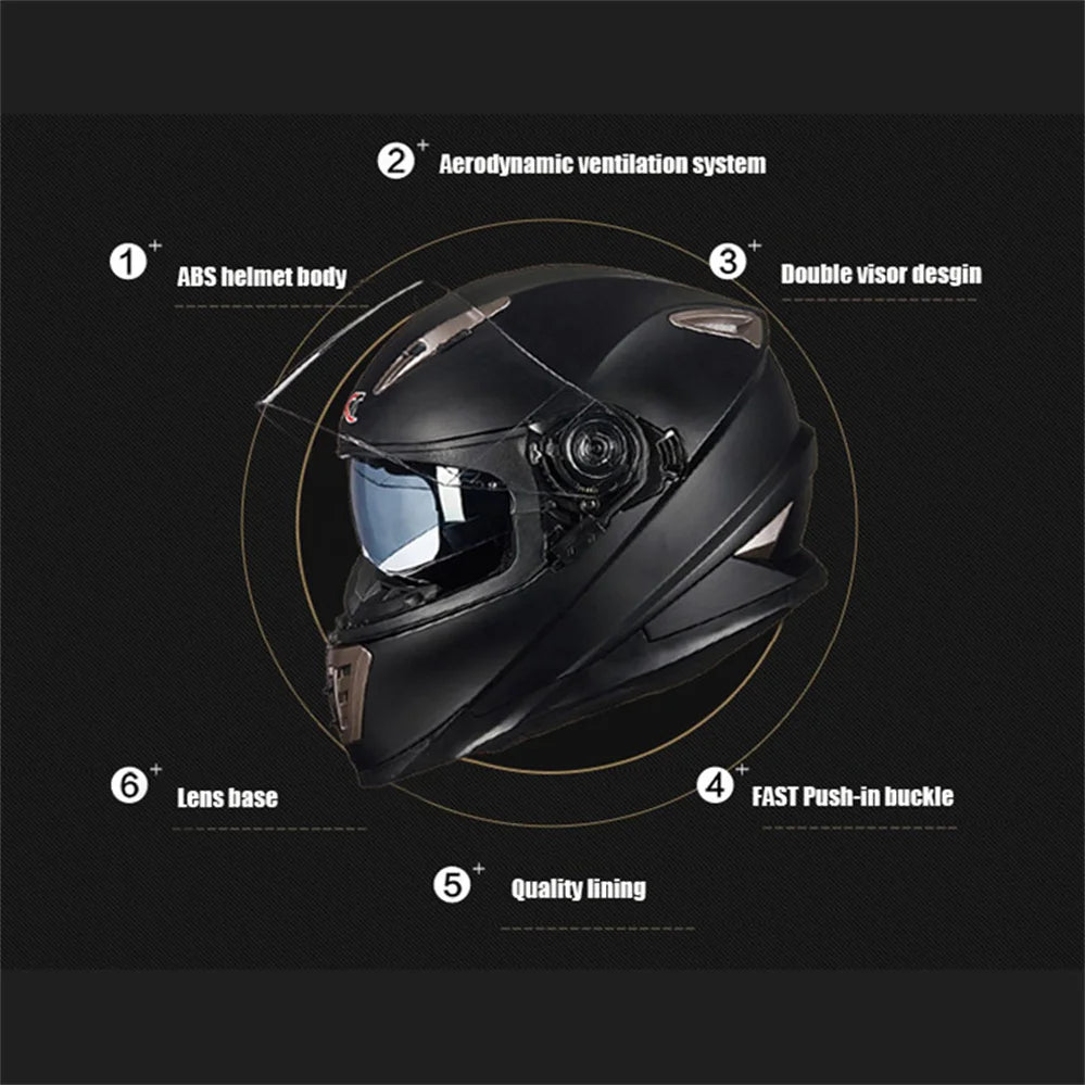 Full Face Motorcycle Helmet – DOT Approved, ABS Shell, M/L/XL