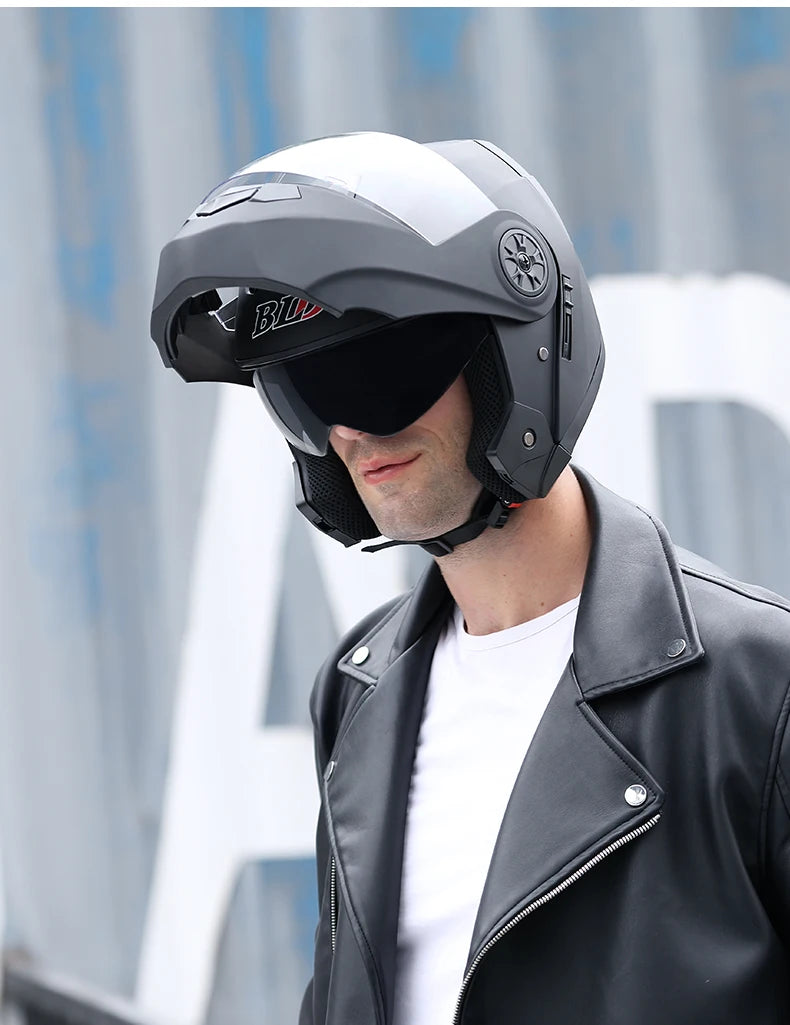 Flip-Up Modular Motorcycle Helmet – Dual Lens, DOT Approved, S/M/L