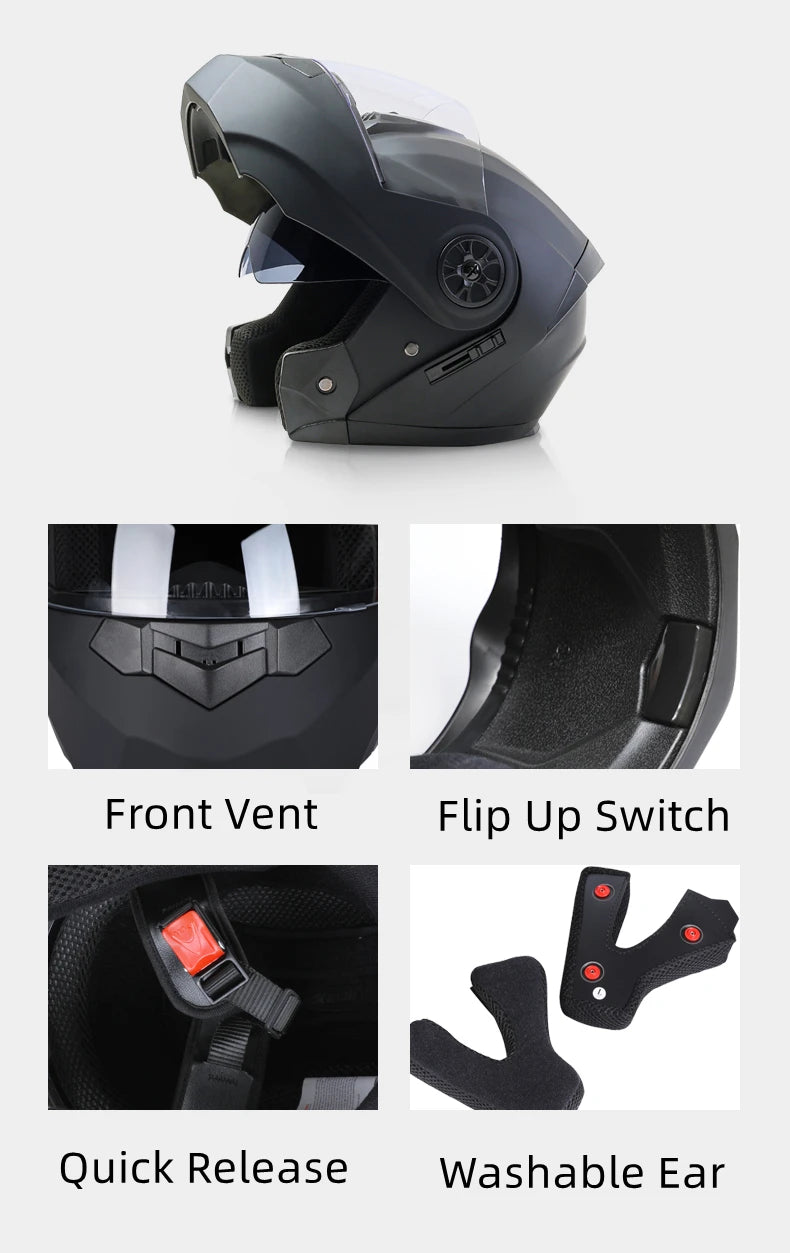Flip-Up Modular Motorcycle Helmet – Dual Lens, DOT Approved, S/M/L