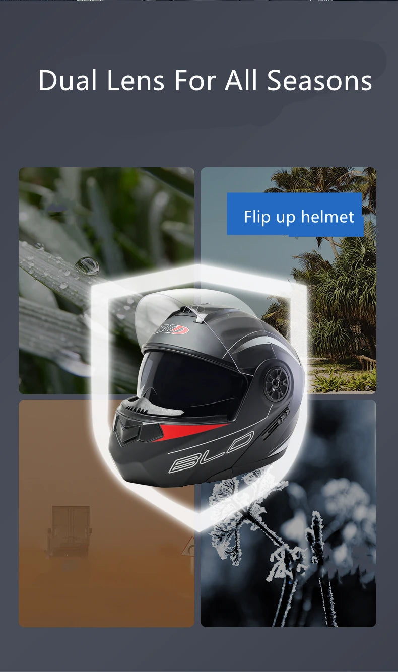 Flip-Up Modular Motorcycle Helmet – Dual Lens, DOT Approved, S/M/L