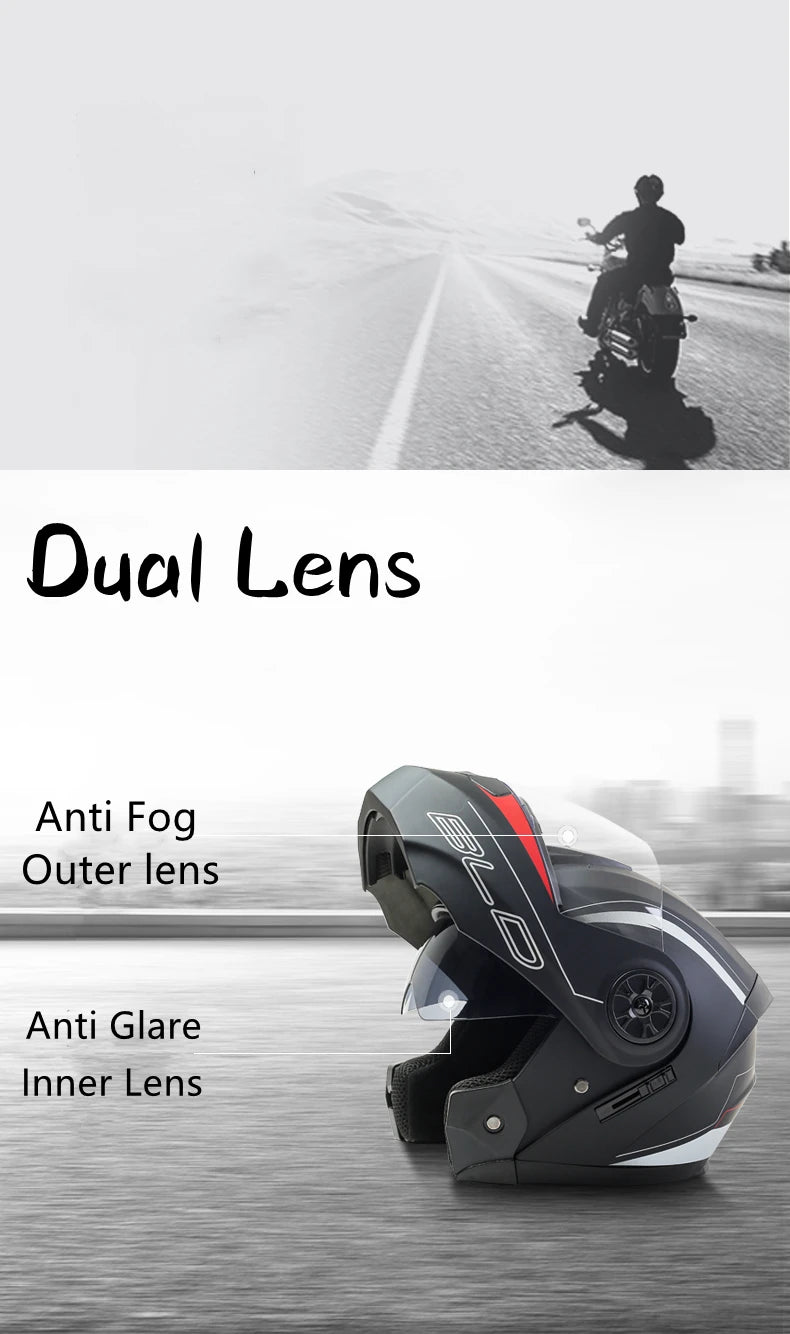 Flip-Up Modular Motorcycle Helmet – Dual Lens, DOT Approved, S/M/L