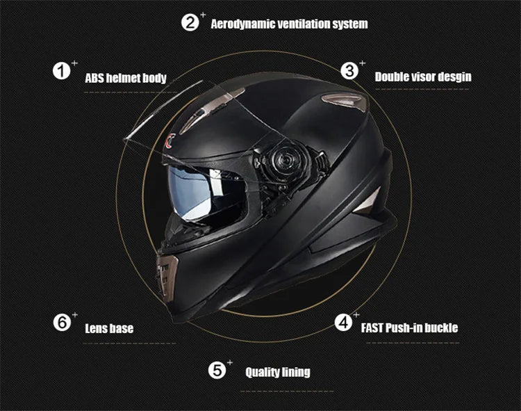 Full Face Motorcycle Helmet – DOT Approved, ABS Shell, M/L/XL