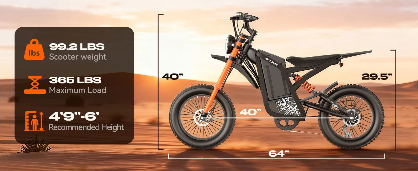 GT16 1500W Electric Motorcycle – 48V 25AH Battery, 65-Mile Range, 35 MPH