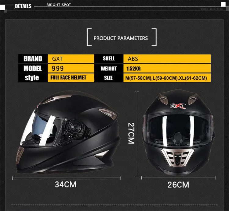 Full Face Motorcycle Helmet – DOT Approved, ABS Shell, M/L/XL
