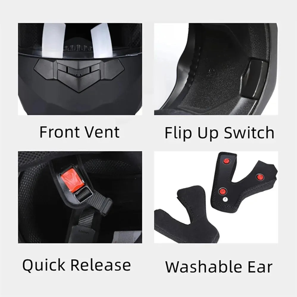 Flip-Up Modular Motorcycle Helmet – Dual Lens, DOT Approved, S/M/L