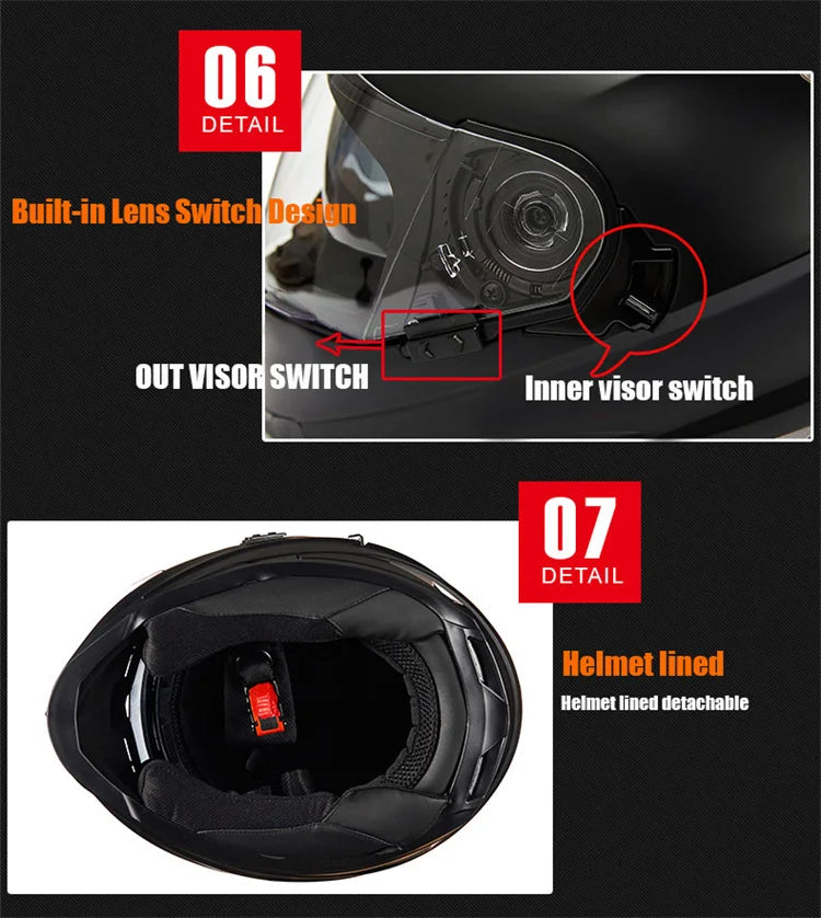 Full Face Motorcycle Helmet – DOT Approved, ABS Shell, M/L/XL