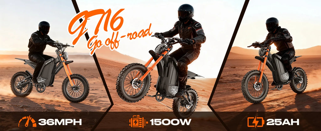 GT16 1500W Electric Motorcycle – 48V 25AH Battery, 65-Mile Range, 35 MPH