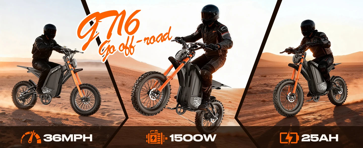 GT16 1500W Electric Motorcycle – 48V 25AH Battery, 65-Mile Range, 35 MPH