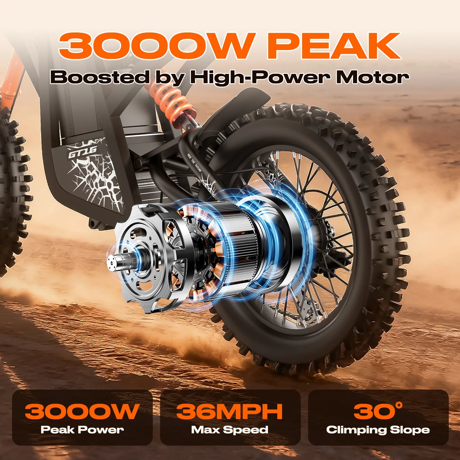 GT16 1500W Electric Motorcycle – 48V 25AH Battery, 65-Mile Range, 35 MPH