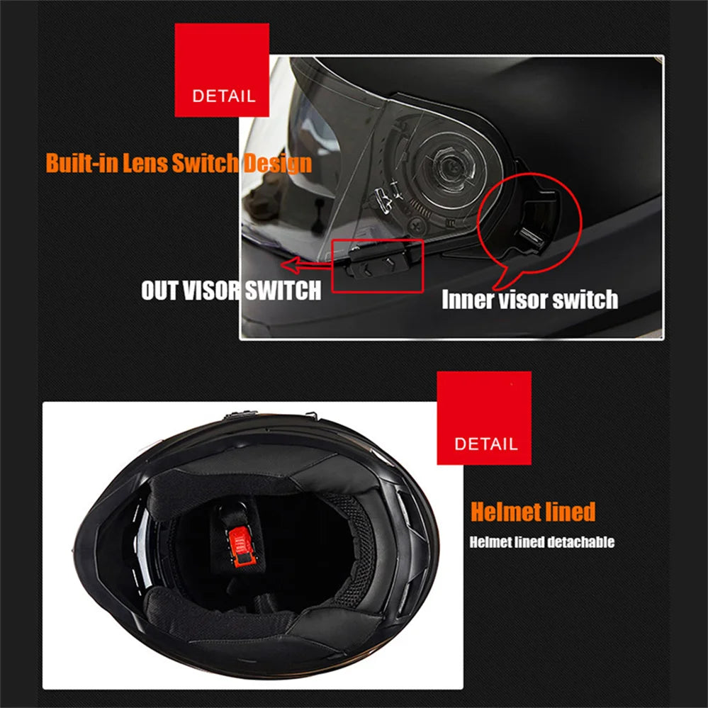 Full Face Motorcycle Helmet – DOT Approved, ABS Shell, M/L/XL